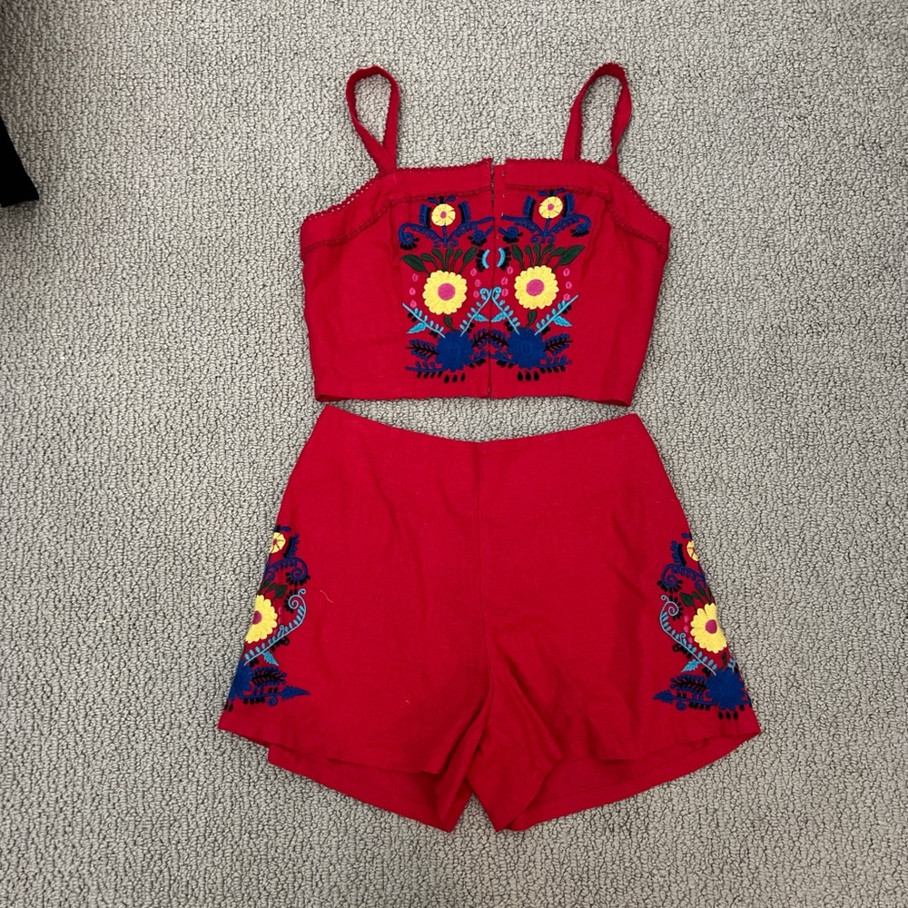 BP Red Floral Embroidered Set
